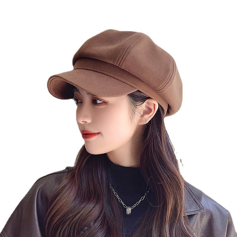 Woolen Beret Autumn and Winter Versatile Solid Color Newsboy Painter Hat Trendy Duck Tongue Octagonal Hat