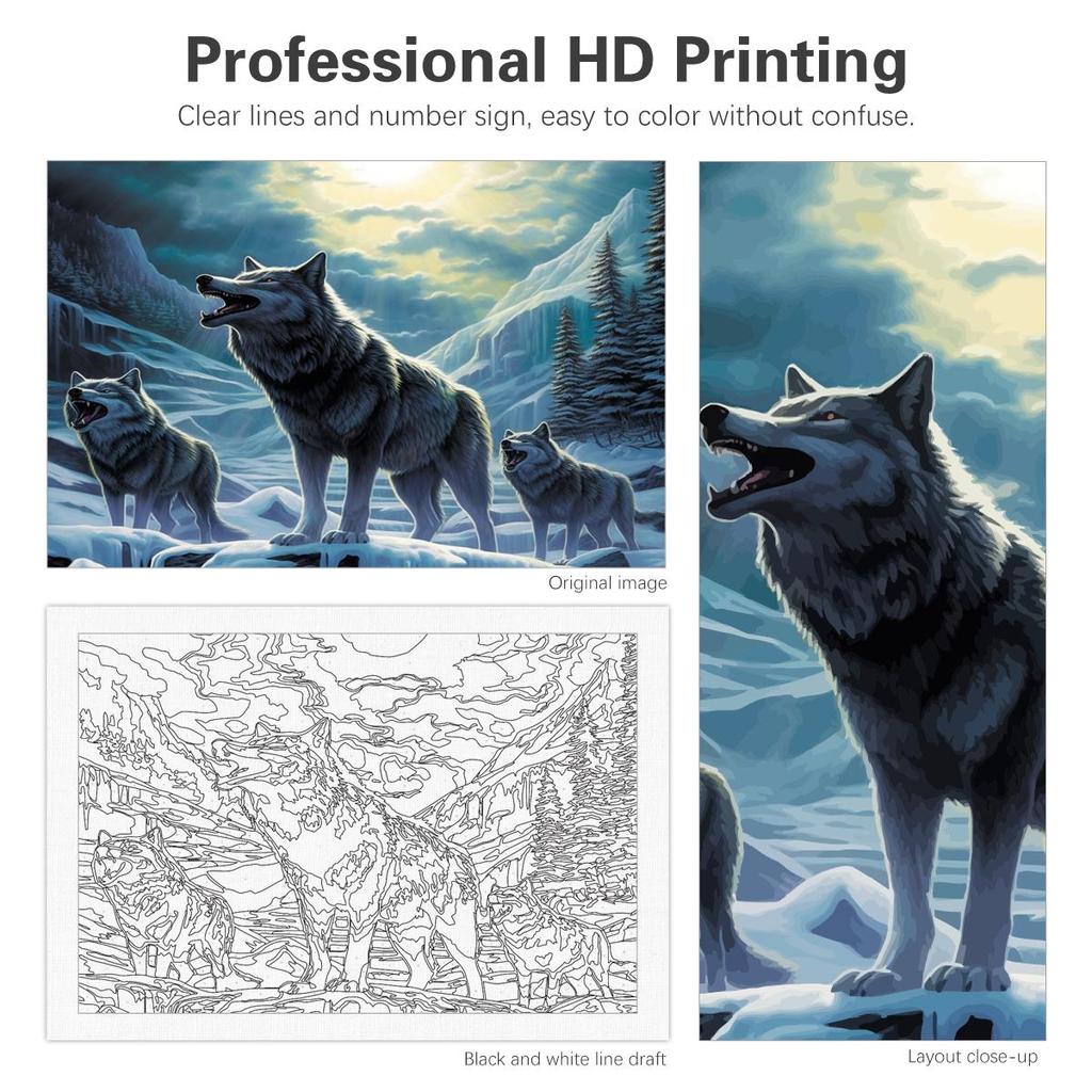 Frame Modern Painting By Numbers For Adults Canvas Painting Wolf Animal Winter Picture Drawing Home Decoration Unique Gift 40x50cm