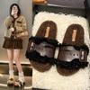 2024 Модные женские хлопковые тапочки на толстой подошве, плюшевые, на высоком каблуке, роскошные зимние новые женские хлопковые туфли с пряжкой на плоской подошве