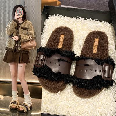 Мода 2024 года, модные женские хлопковые тапочки, толстая подошва, плюшевые, на высоком каблуке, роскошные зимние новые женские хлопковые туфли с пряжкой на плоской подошве