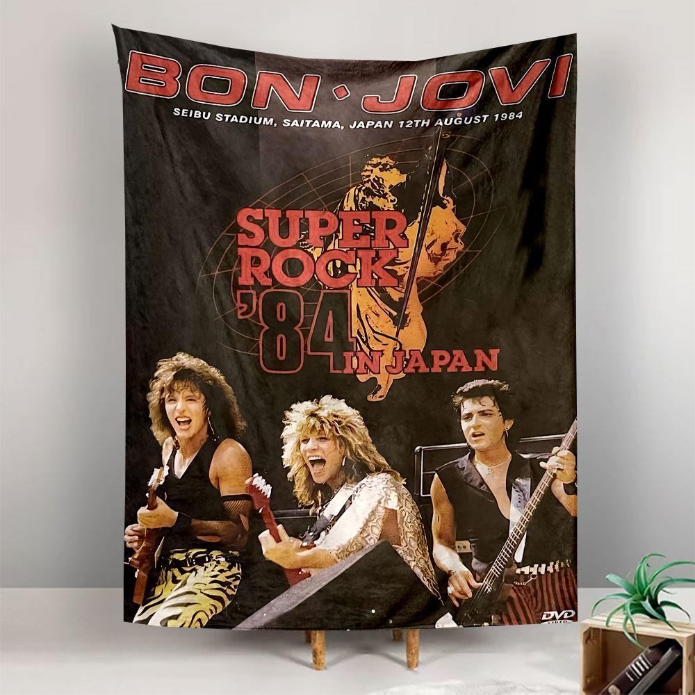 Bon Jovi Tapestry Wall Hanging, Super Rock 84 Japan Concert Poster Art, Retro Wall Decor for Bedroom Living Room Dorm
