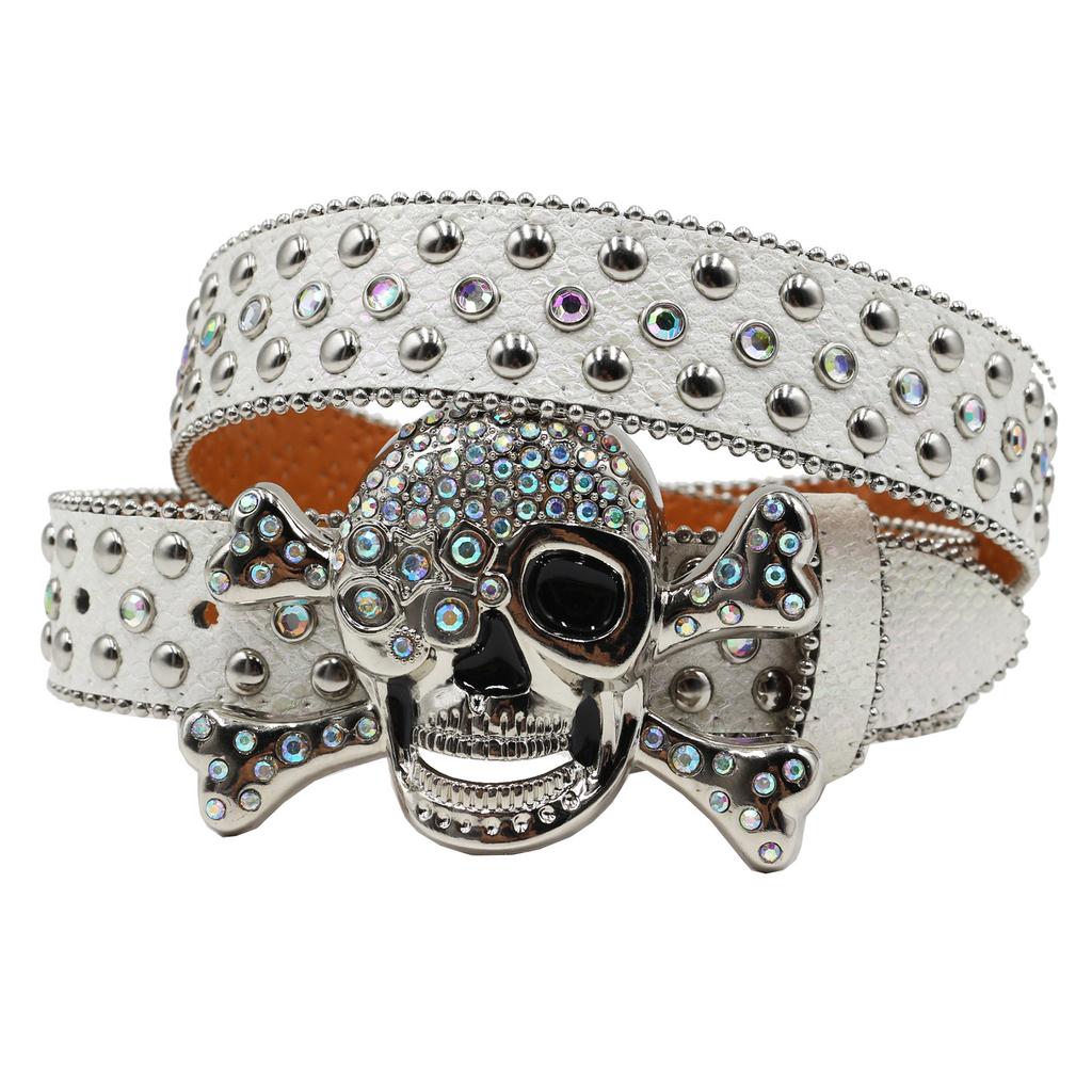 Snake Pattern Diamond Skull Belt Pin Buckle Retro Rhinestone Men and Women Denim Belt Fashion Hip-hop Punk Outfit