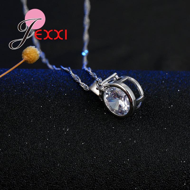 Creative 925 Sterling Silver Jewelry Sets Big Round Crystal Pendant Necklace and Earrings for Women Birthday Gifts
