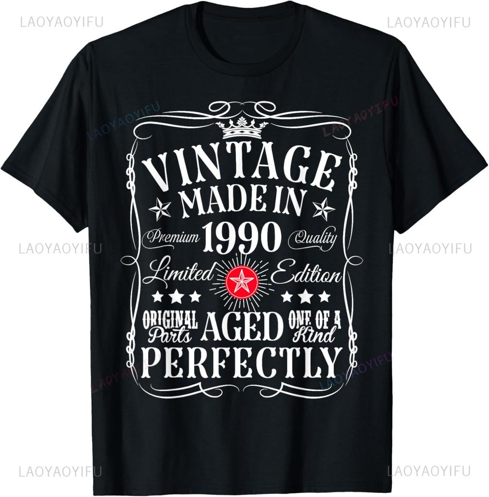 Vintage 35th Birthday Decorations Unisex Funny 1990 35 Birthday Custom Printed Graphic T Shirts Short Sleeve Camiseta Hombre