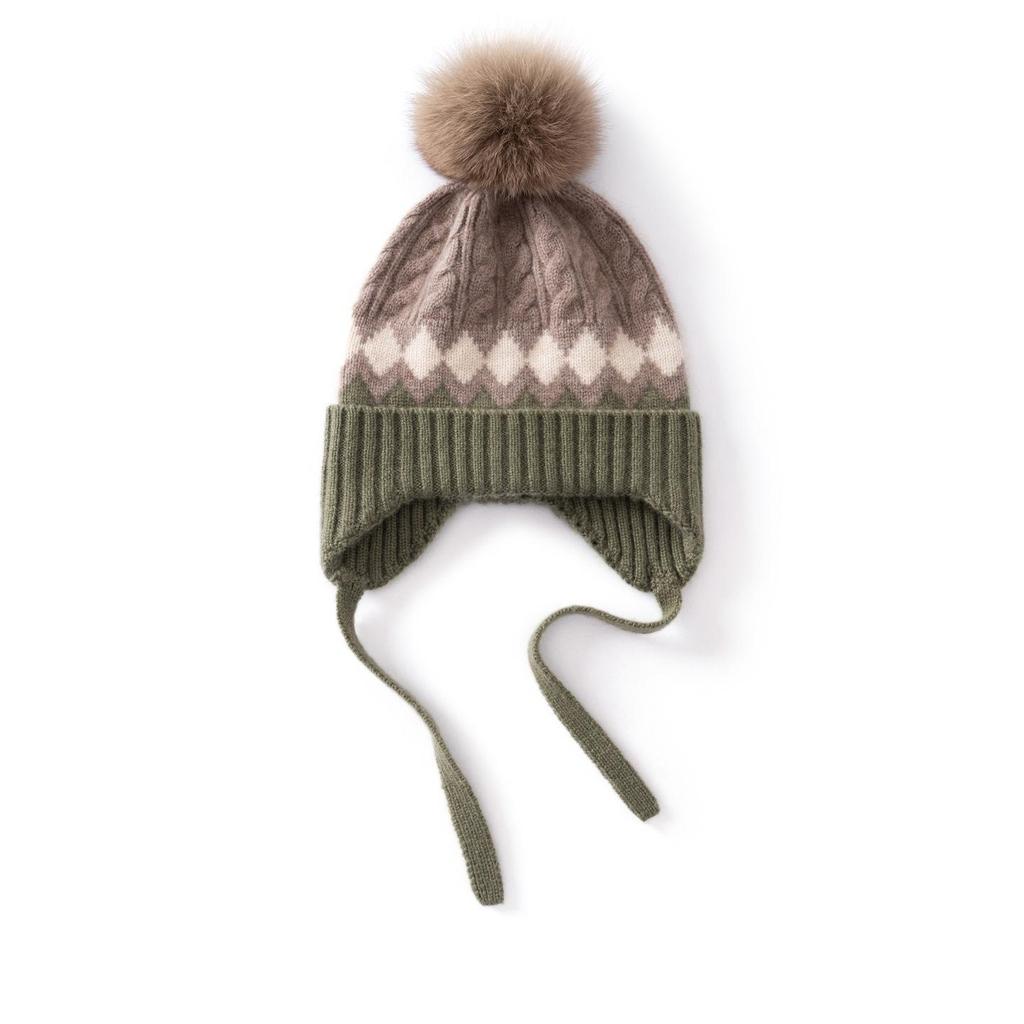 Унисекс Детская Кашемировая Вязаная Шапка-Тюрбан с Косами и Помпоном, Защита для Ушей