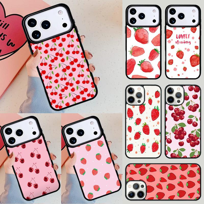 Розовая вишня Вишня Клубника Чехол для телефона Для iPhone 17 Air 14 15 13 12 Max Чехол Для Apple 16e 11 Pro Max Plus Coque
