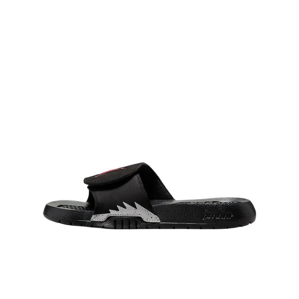 Air Jordan Hydro 5 Retro Slide GS Black Metallic Kids Sneakers Silver Fire-Red 555511-061