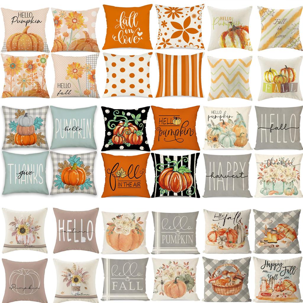 Thanksgiving New Pillow Case Autumn Pumpkin Print Letter Pillow Home Cushion Set Decoration