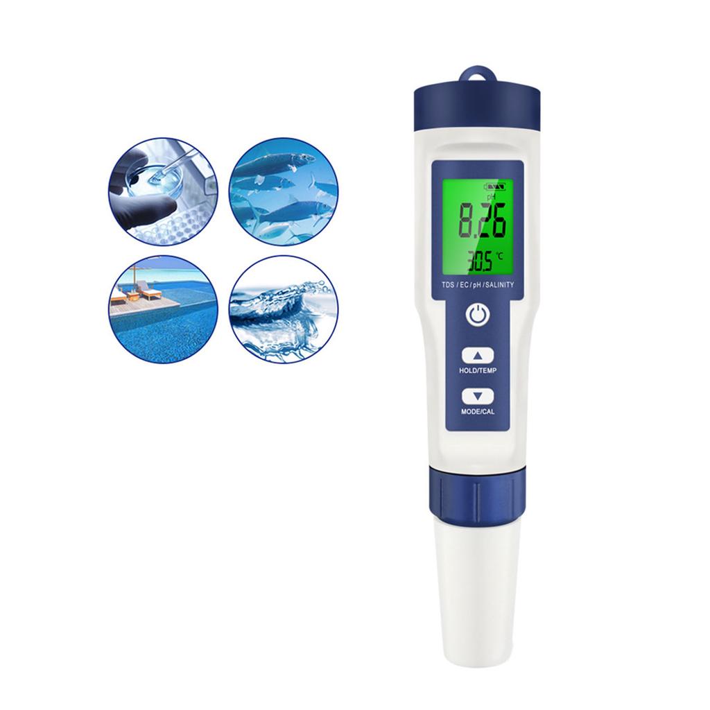 Высокоточный цифровой измеритель воды PH EC TDS, соленость и температура 5 в 1, многодиапазонный измеритель уровня воды