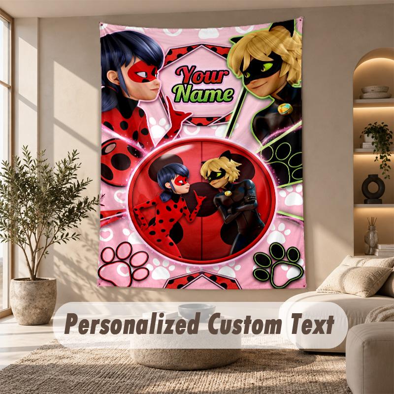 Miraculous Ladybug Tapestry, Personalized Custom Text, Wall Hanging Tapestry For Living Room Home Wall Decor