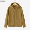 ZANZEA Women Hooded Casual Long Sleeve Zipper Sweatshirt Outwear