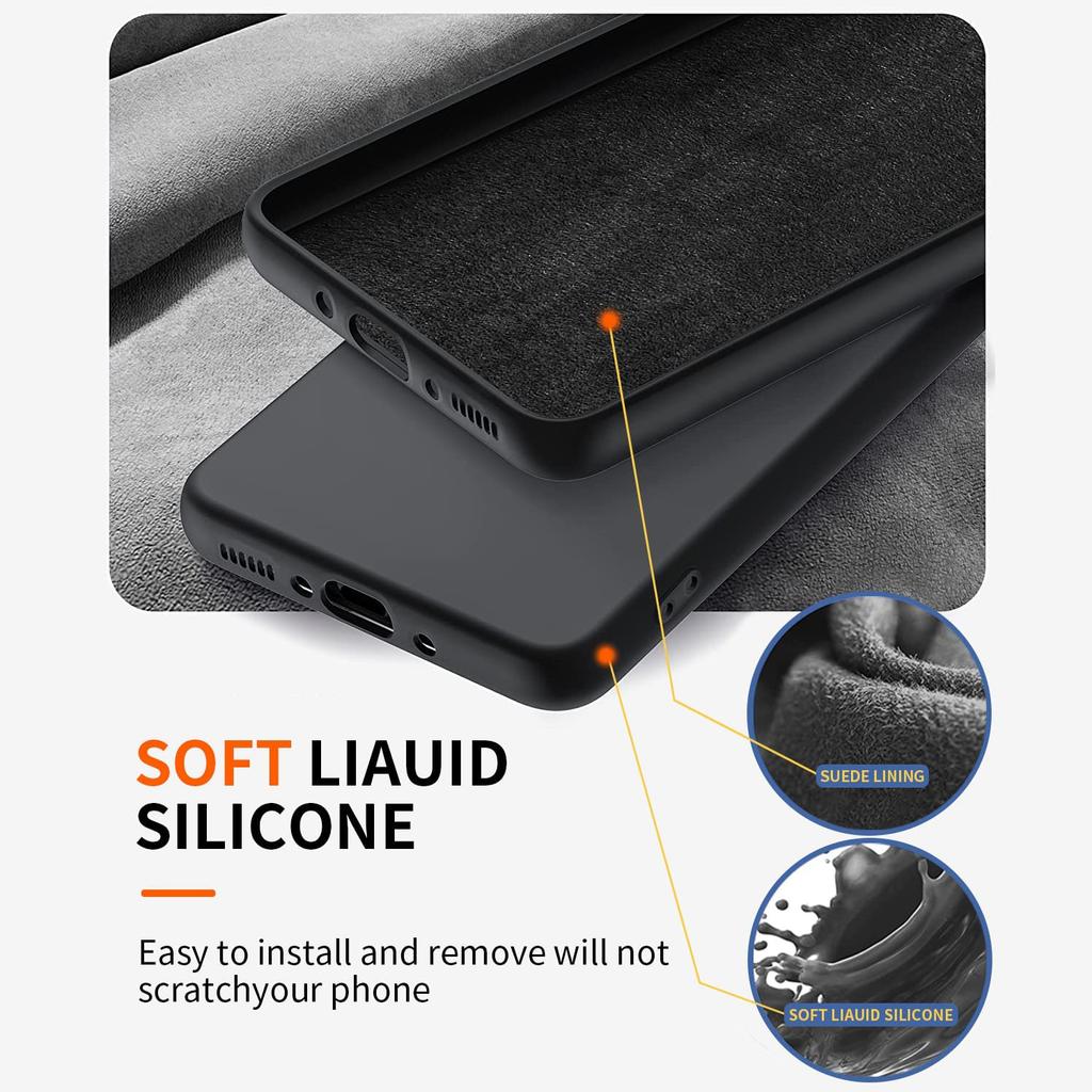 For Samsung Galaxy A34 5G Liquid Silicone Case Kickstand Phone Cover with 2.5D Arc Edge Tempered Glass Screen Film