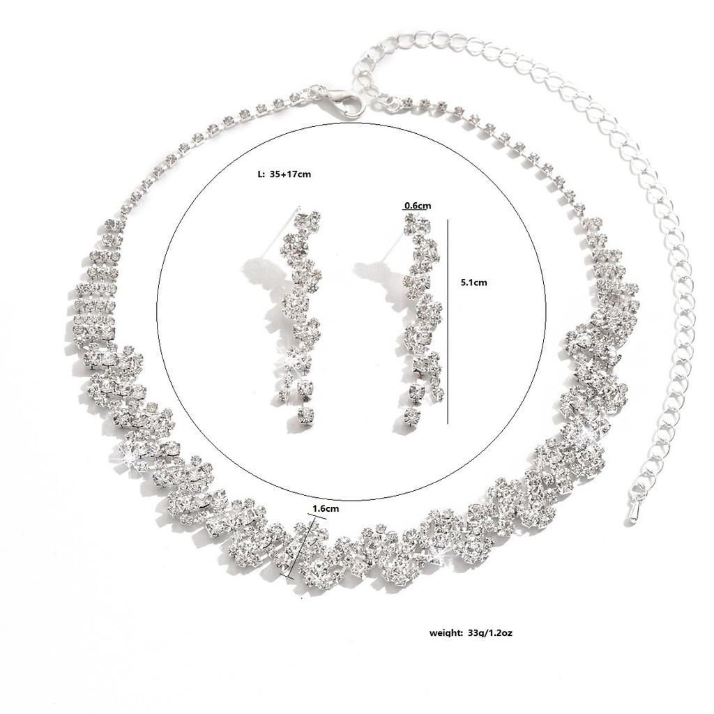 European and American Necklace Earring Set Bridal Jewelry Fashion Full Diamond Jewelry Two-piece Set