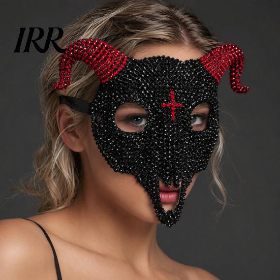 Lightweight Halloween Mask Goat Head Skull Mask, Horror Rhinestone Animal Scary Breathable Horned Devil Masquerade Cosplay Costume Party Prop
