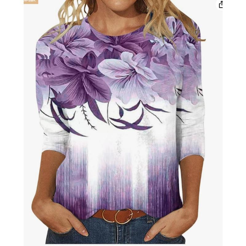 Летняя футболка-пуловер с круглым вырезом и цифровым принтом 3D с рукавами три четверти