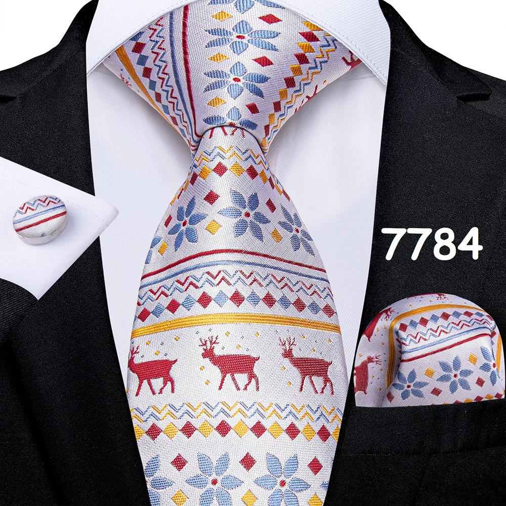 Mens Christmas Tie Set Red Blue Green 8cm Wide Silk Neck Tie Hanky Cufflinks Set Gift For Men Accessories