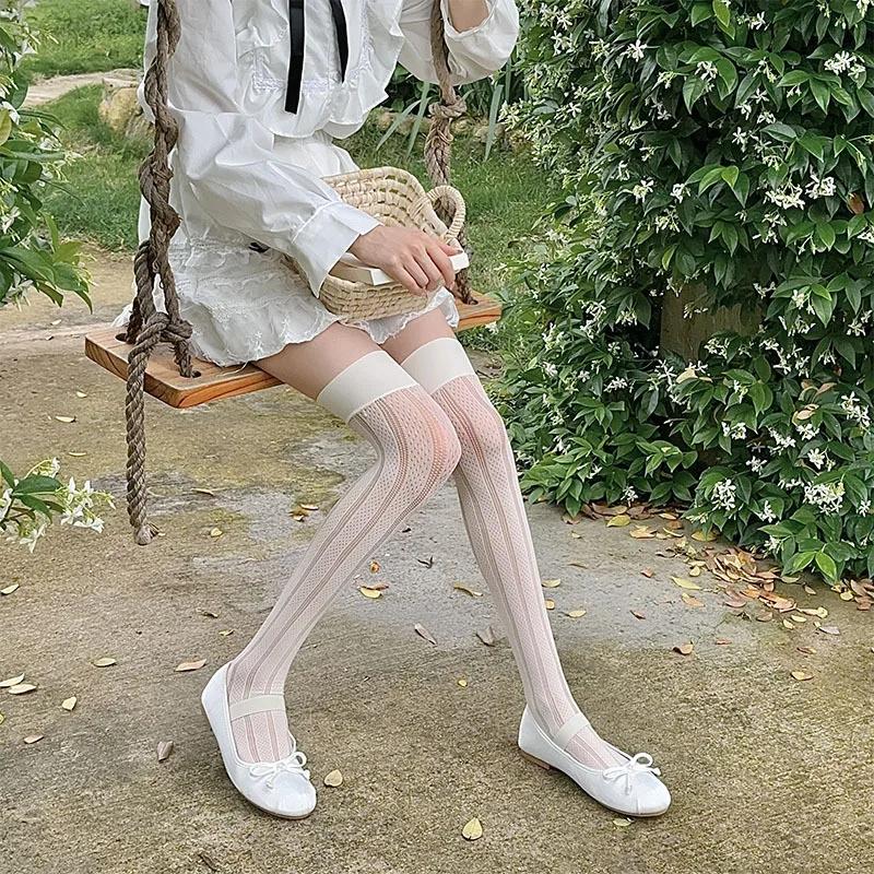 JK Girls Thigh Чулки женские полые сексуальные кружевные сетчатые чулки гольфы Лолита чулки бедра высокие носки