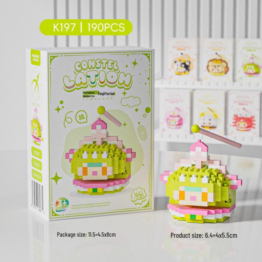 Twelve Constellations Wooden Fish Cartoon Doll Building Blocks - Compatible with LEGO, Ornaments & Toys Gift