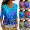 Women Autumn Floral Broken Flower Garden Printed Long Sleeve T-Shirts Loose V-Neck Plus Size Tee Shirt Tops Comfy Blouse