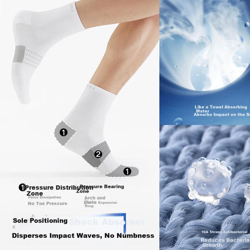 HLA [Cloud Cotton] Men's Mid-Calf Cotton Socks 10A Shock-Absorbing Sports Casual Mid-Length Socks 5-Pack
