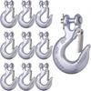 1/4 Inch Safety Chain Hooks, Clevis Slip Hook With Safety Latch, Grade 70 Forged Steel 12,600 Lb For Trailer Truck Transport Tow Winch Hook