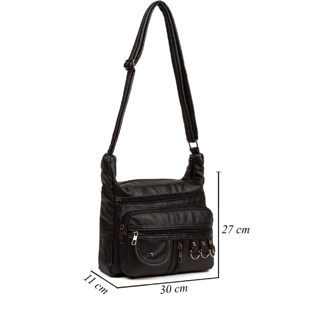 Women's Washing Leather Shoulder Bag Multi-compartment Women's Bag With Cross Strap Cross Strap