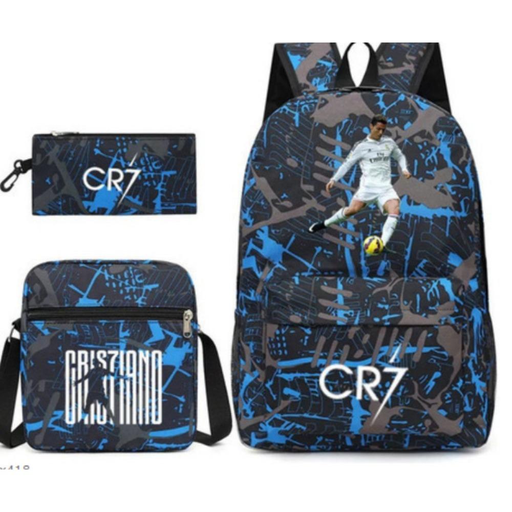 CR7C Рюкзак Luo Спортивная периферия Рюкзак с принтом Детский студенческий школьный рюкзак Наплечная сумка Пенал Набор из трех предметов