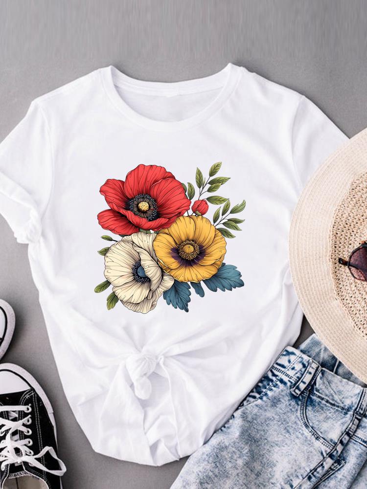 (Азиатский размер) Футболки с коротким рукавом, модная женская одежда с принтом, повседневная, с цветочным принтом, в стиле 90-х, женская футболка с графическим принтом