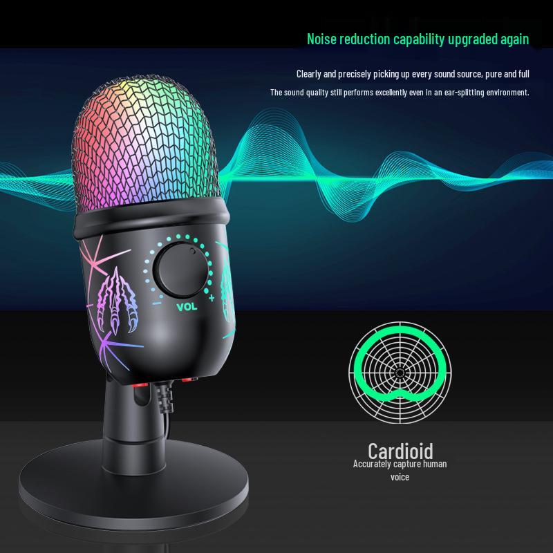 V5 RGB Luminous Condenser Microphone for Streaming, Gaming & Recording with Noise Reduction