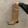 Fashion Women's Boots Pointed High-heeled Khaki Black Stacking Boots Women's New Long Tube Knight Boot High Quality Fashion Suede Boots