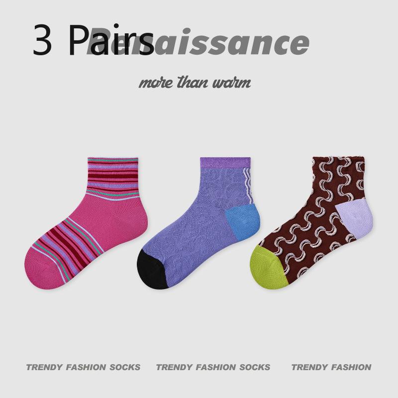 3 пары женских летних тонких дышащих носков с геометрическим дизайном в полоску, низкие