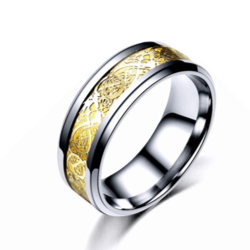 Мужское кольцо из титановой стали с узором дракона - Европейская и американская модная парная бижутерия