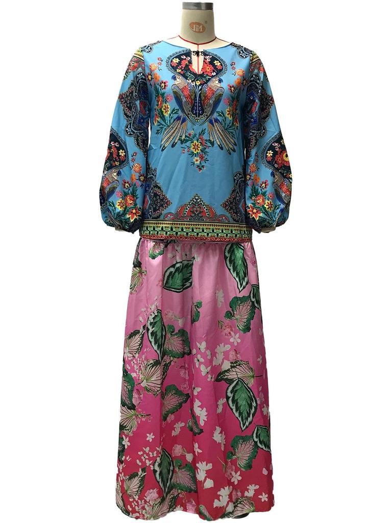 Женский топ с рукавами-фонариками и цифровым принтом весна/лето 2025 г.