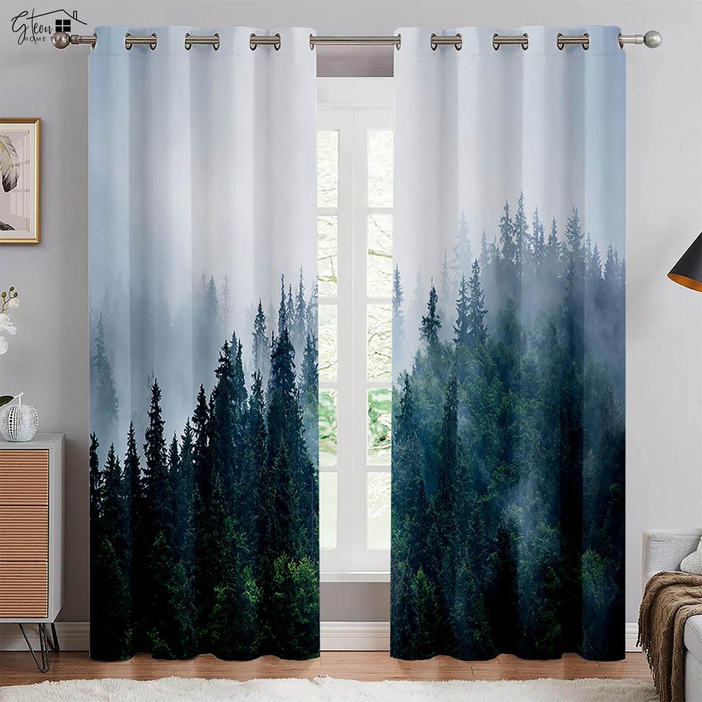 Лесные 3D-занавески с изображением леса, пейзажа, зеленого солнца, осени, кленовых листьев, природы, жизненной силы, кармана для переноски, легко стирать, занавески
