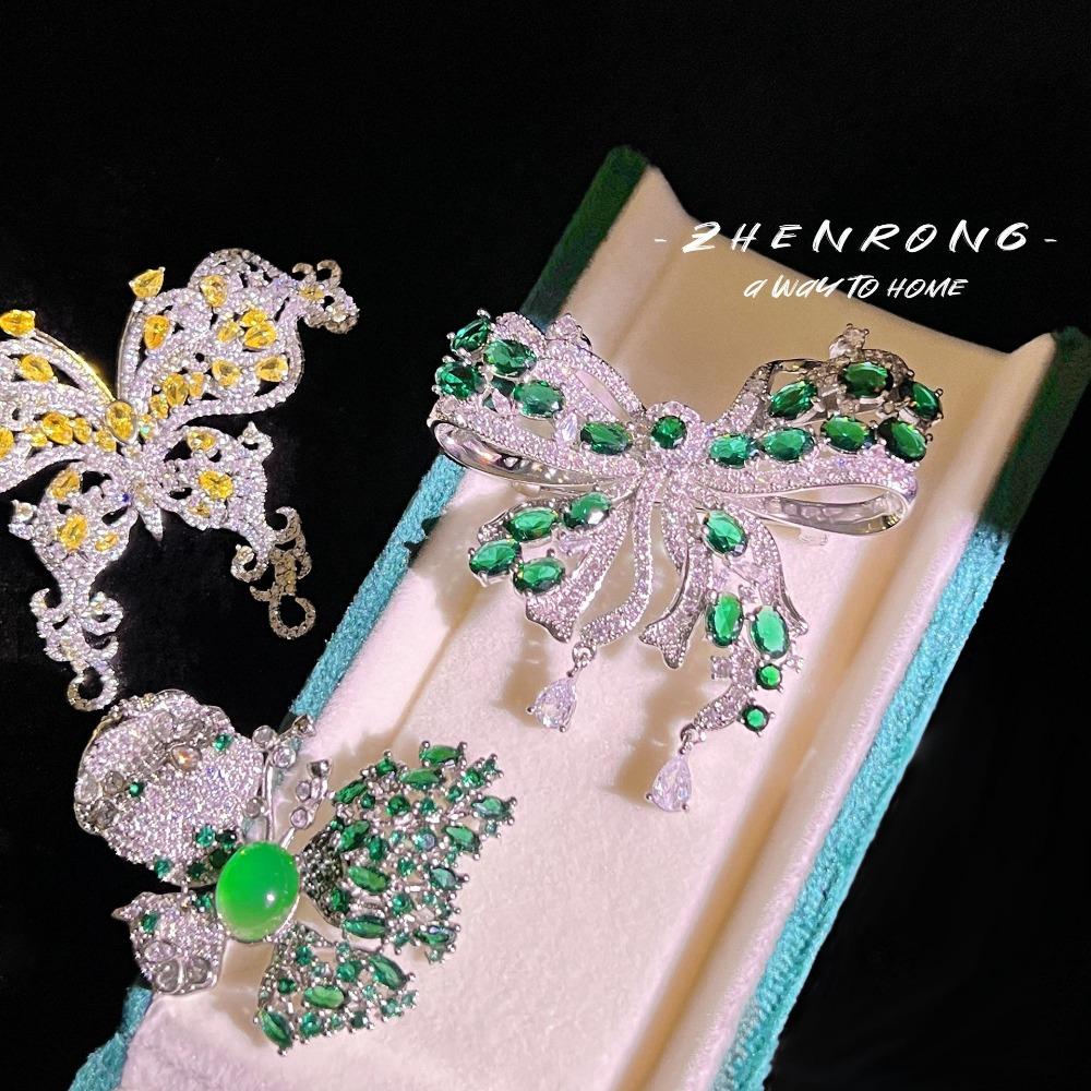 Роскошное Кольцо-Бабочка для Женщин Элегантная Изумрудная Двусторонняя Брошь-Колье Винтажная Ювелирная Бижутерия в Придворном Стиле