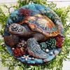 Wood Sea Turtle Wall Art Decor, Round Wooden Sign, Weather-Resistant Door Hanger, HD Sea Life Print for Church Front Door Wall Hanging Decor Ideal