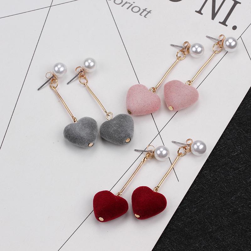 Осень и Зима, Фланелевые Асимметричные Серьги с Персиковым Сердцем Любви, Серьги с Жемчугом и Сладким Темпераментом