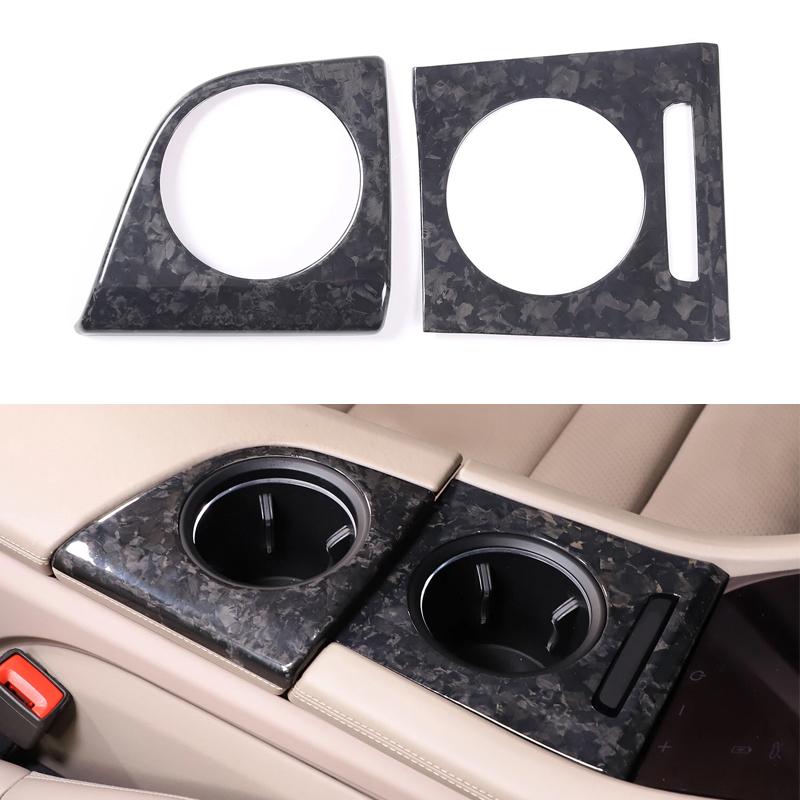 For Porsche Taycan 2019-2026 Real Carbon Fiber Car Central Water Cup Holder Cover Trim Car Interior Accessories L/RHD