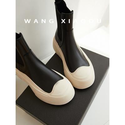 Коровья кожа~ Ван Сяосяо Натуральная кожа Ботинки челси Женские Осенне-зимние Новые Ботинки мартин Платформа-маффин Спортивные ботинки