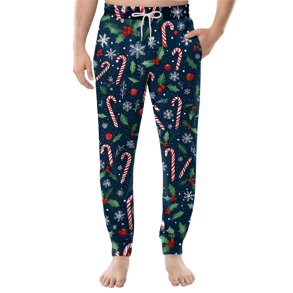 Мужские повседневные брюки с карманами на кулиске и манжетами, домашние брюки для сна