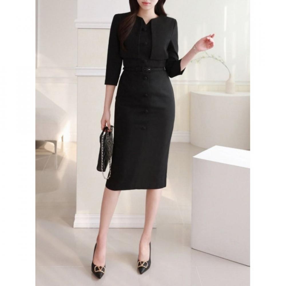Style Latte Women Belted Bolero Gunflap H Line Dress Slim Spandex
