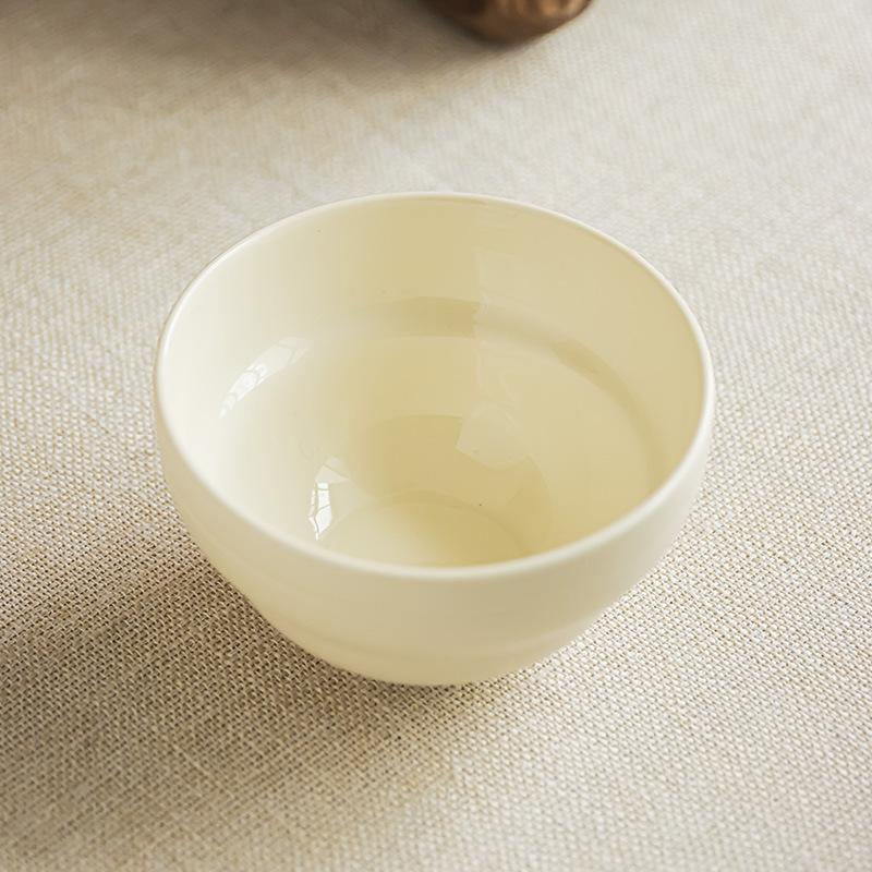 Cream Threaded Rice Bowl Ceramic Rice Bowl Small Bowl Household Minimalist Tableware Solid Color Bowl Restaurant Dessert Bowl