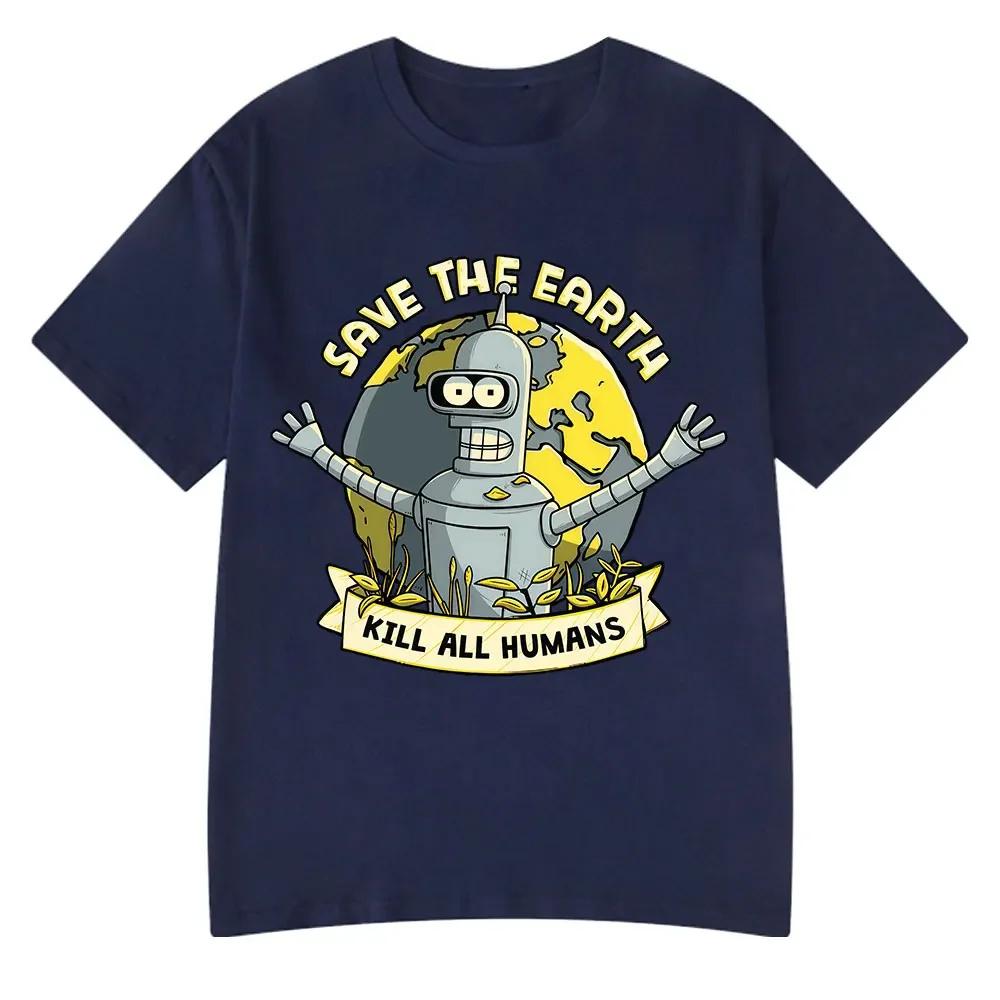 Save The Planet Kill All Humans Funny Robot T Shirts Men Women Clothing Retro Short Sleeve Tshirts Oversized Tee Summer Shirt