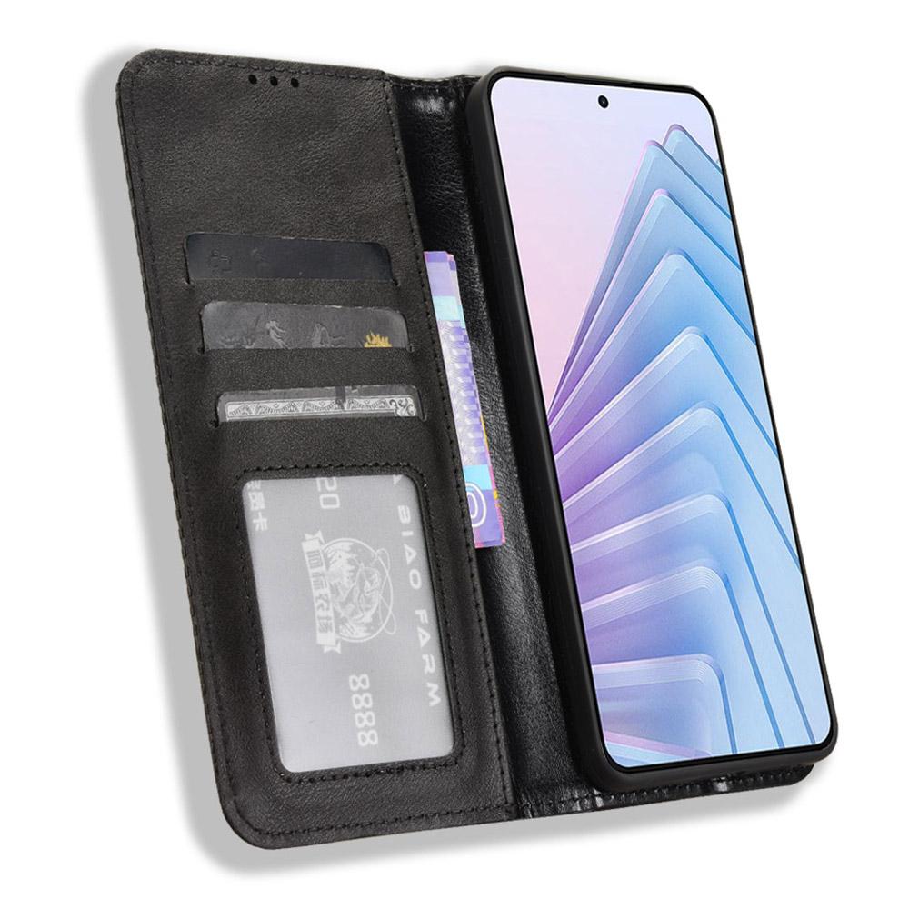 Для Xiaomi Redmi Note 14 4G (163,25x76,55x8,16 мм) Кожаный чехол-кошелек с подставкой, ретро-текстура, чехол для телефона