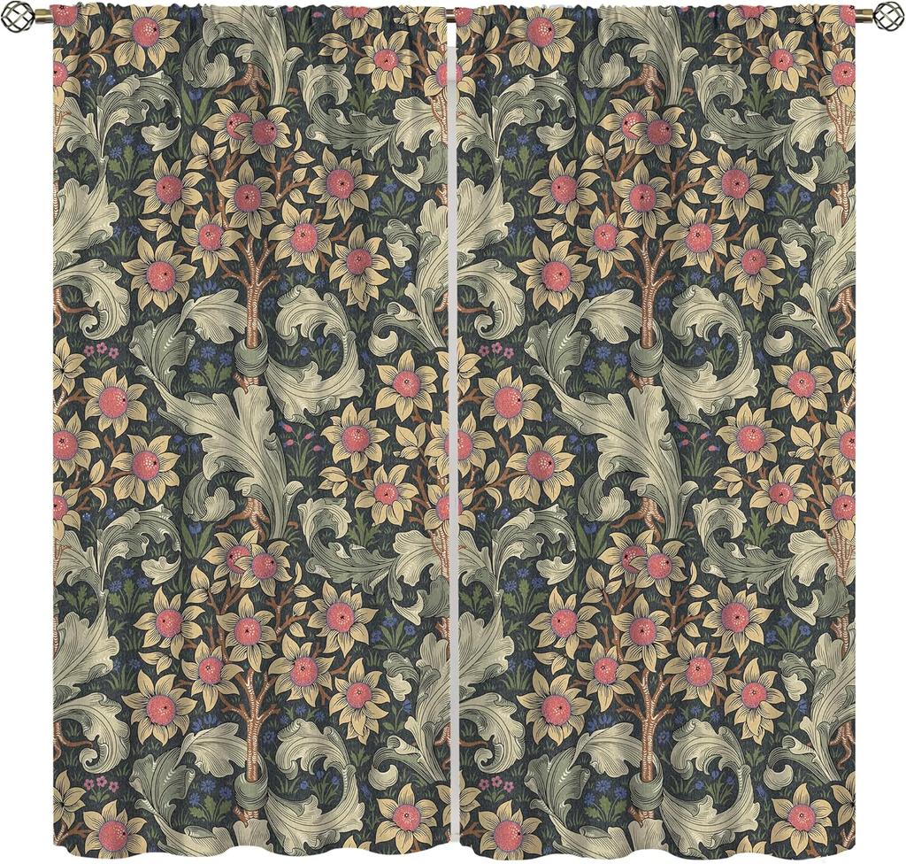 Винтажные Шторы Ycness William Morris с Цветочным Узором В Стиле Акварельных Цветов Для Окон Комнаты Шторы для Спальни Гостиной Штора Полиэстер Идеально Для