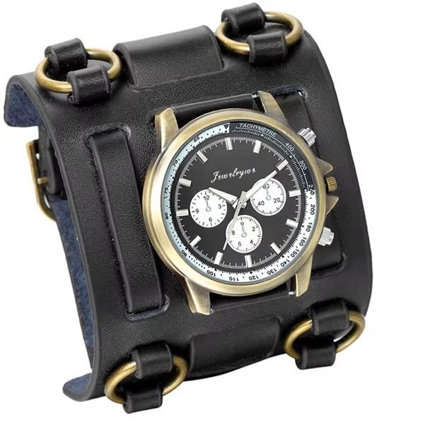 Мужские панк-рок готические винтажные ретро часы с широким ремешком, мужские часы, кожаный браслет, кварцевые, военные мужские наручные часы