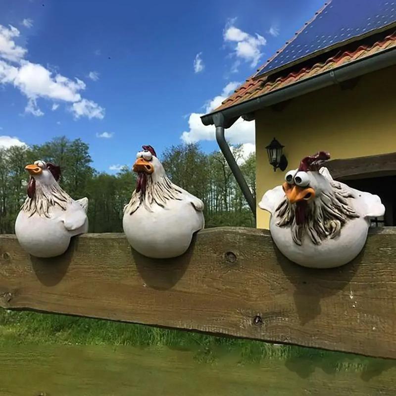Курица, сидящая на заборе, садовые статуи для заборов, настенное искусство в виде петуха, садовые скульптуры, украшение лужайки на ферме и патио