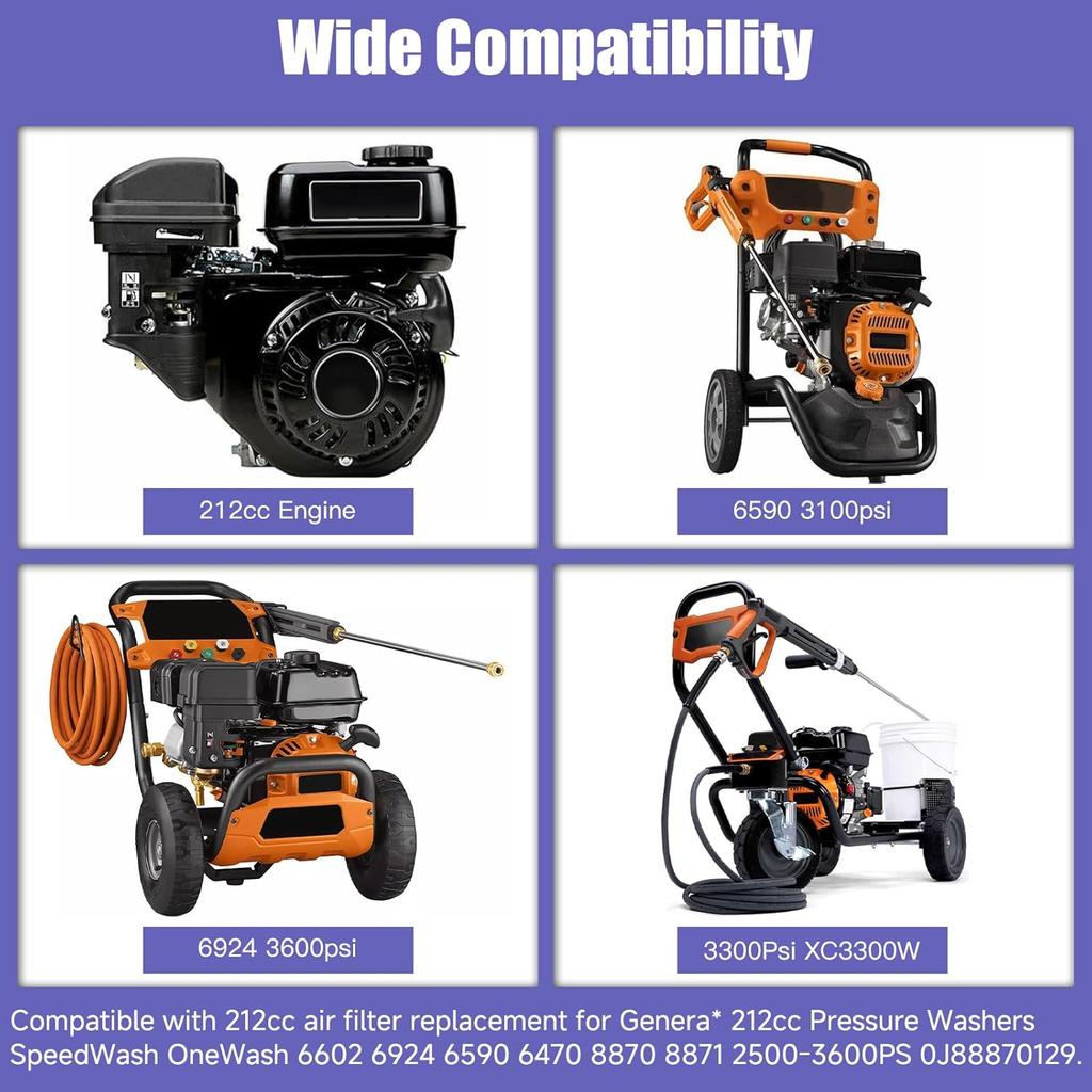 Air Filter Kit Compatible With Predator 212 Pressure Washers 212Cc Gas Engine SpeedWash OneWash 3100Psi 3600Psi 6602 6924 6590 6470 0J88870129