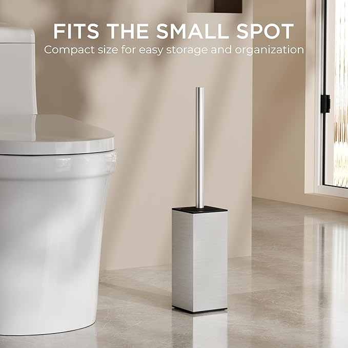 Набор туалетной щетки и держателя Отдельно стоящая щетка для унитаза из нержавеющей стали Квадратная щетка для глубокой очистки для хранения и организации ванной комнаты