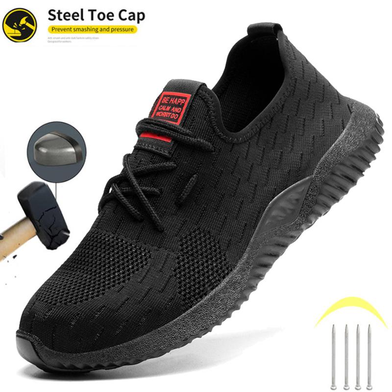 Steel Toe Safety Shoes for Men Lightweight Work Shoes Anti-Puncture Anti-Smash Fashion Safety Sneaker Non-slip Wear Resistant